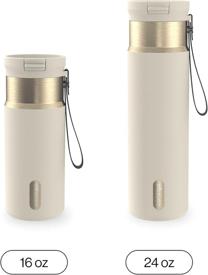 SnapSeal 16 oz Stainless Steel Vacuum-Insulated Water Bottle with Leakproof AutoClose Lid (Straw-Compatible) & Carry Strap, BPA-Free & Lead-Free, Dishwasher Safe
