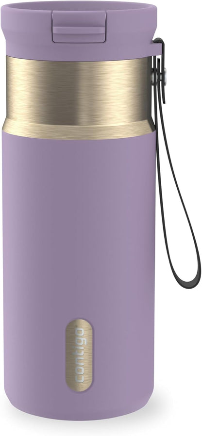 SnapSeal 16 oz Stainless Steel Vacuum-Insulated Water Bottle with Leakproof AutoClose Lid (Straw-Compatible) & Carry Strap, BPA-Free & Lead-Free, Dishwasher Safe