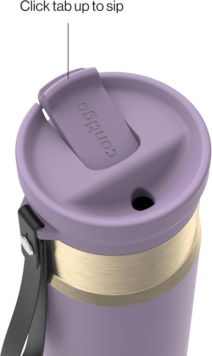 SnapSeal 16 oz Stainless Steel Vacuum-Insulated Water Bottle with Leakproof AutoClose Lid (Straw-Compatible) & Carry Strap, BPA-Free & Lead-Free, Dishwasher Safe
