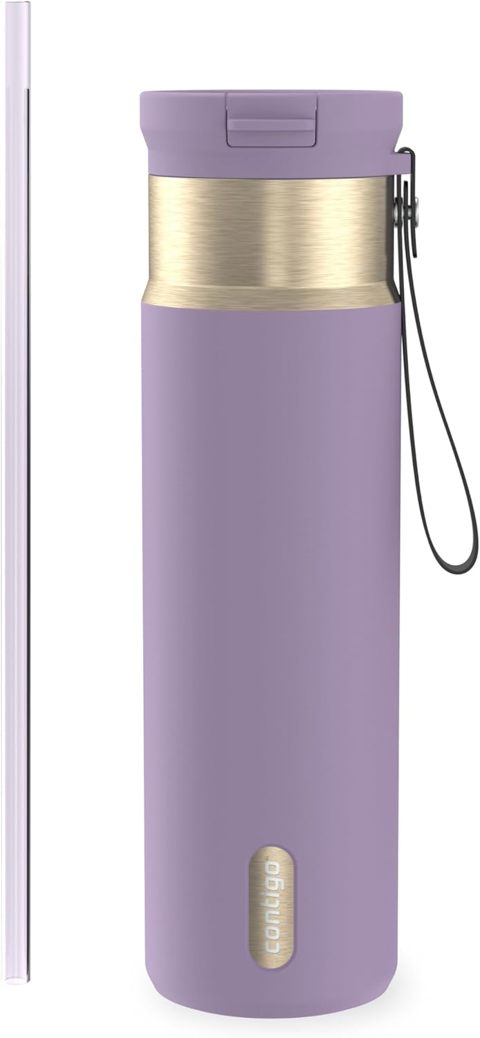 SnapSeal 16 oz Stainless Steel Vacuum-Insulated Water Bottle with Leakproof AutoClose Lid (Straw-Compatible) & Carry Strap, BPA-Free & Lead-Free, Dishwasher Safe