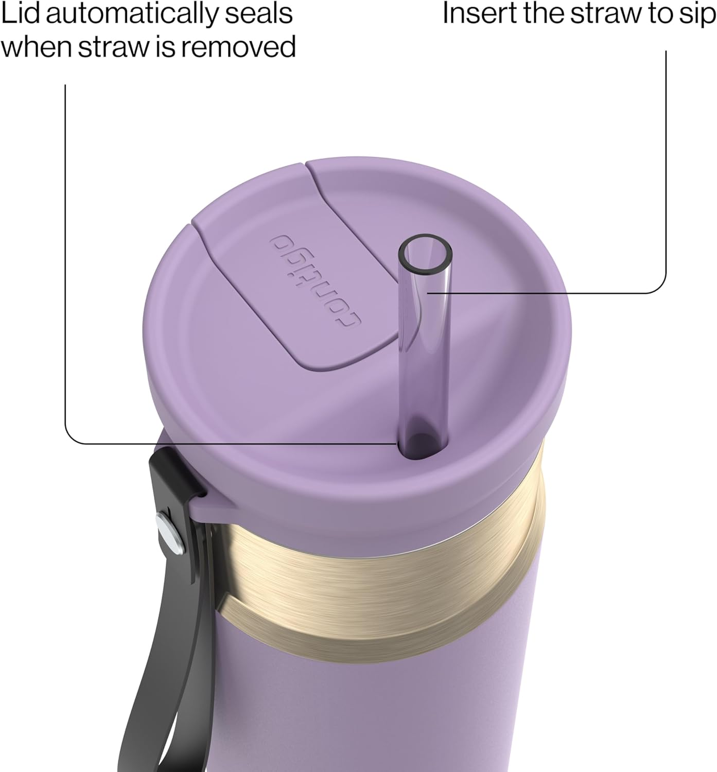 SnapSeal 16 oz Stainless Steel Vacuum-Insulated Water Bottle with Leakproof AutoClose Lid (Straw-Compatible) & Carry Strap, BPA-Free & Lead-Free, Dishwasher Safe