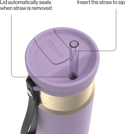 SnapSeal 16 oz Stainless Steel Vacuum-Insulated Water Bottle with Leakproof AutoClose Lid (Straw-Compatible) & Carry Strap, BPA-Free & Lead-Free, Dishwasher Safe