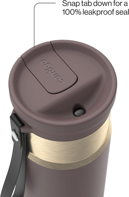 SnapSeal 16 oz Stainless Steel Vacuum-Insulated Water Bottle with Leakproof AutoClose Lid (Straw-Compatible) & Carry Strap, BPA-Free & Lead-Free, Dishwasher Safe