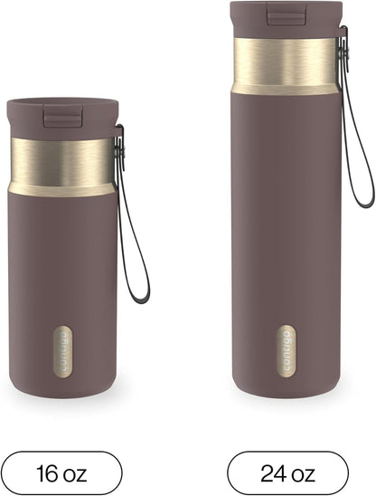 SnapSeal 16 oz Stainless Steel Vacuum-Insulated Water Bottle with Leakproof AutoClose Lid (Straw-Compatible) & Carry Strap, BPA-Free & Lead-Free, Dishwasher Safe