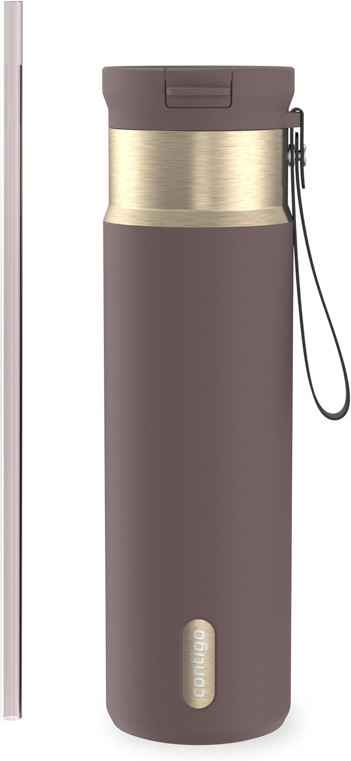 SnapSeal 16 oz Stainless Steel Vacuum-Insulated Water Bottle with Leakproof AutoClose Lid (Straw-Compatible) & Carry Strap, BPA-Free & Lead-Free, Dishwasher Safe