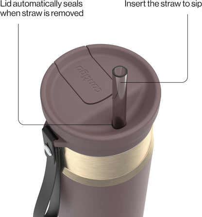 SnapSeal 16 oz Stainless Steel Vacuum-Insulated Water Bottle with Leakproof AutoClose Lid (Straw-Compatible) & Carry Strap, BPA-Free & Lead-Free, Dishwasher Safe