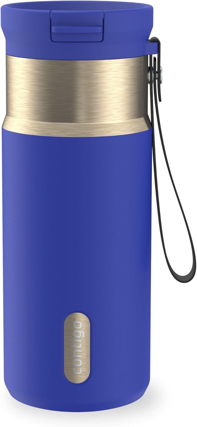 SnapSeal 16 oz Stainless Steel Vacuum-Insulated Water Bottle with Leakproof AutoClose Lid (Straw-Compatible) & Carry Strap, BPA-Free & Lead-Free, Dishwasher Safe