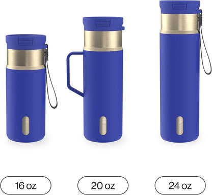 SnapSeal 16 oz Stainless Steel Vacuum-Insulated Water Bottle with Leakproof AutoClose Lid (Straw-Compatible) & Carry Strap, BPA-Free & Lead-Free, Dishwasher Safe