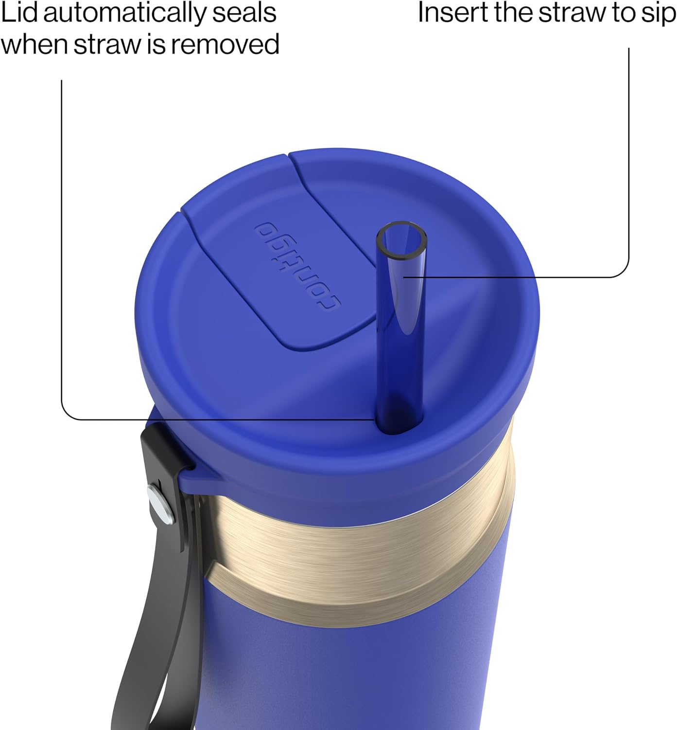 SnapSeal 16 oz Stainless Steel Vacuum-Insulated Water Bottle with Leakproof AutoClose Lid (Straw-Compatible) & Carry Strap, BPA-Free & Lead-Free, Dishwasher Safe