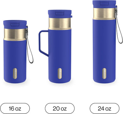 SnapSeal 16 oz Stainless Steel Vacuum-Insulated Water Bottle with Leakproof AutoClose Lid (Straw-Compatible) & Carry Strap, BPA-Free & Lead-Free, Dishwasher Safe