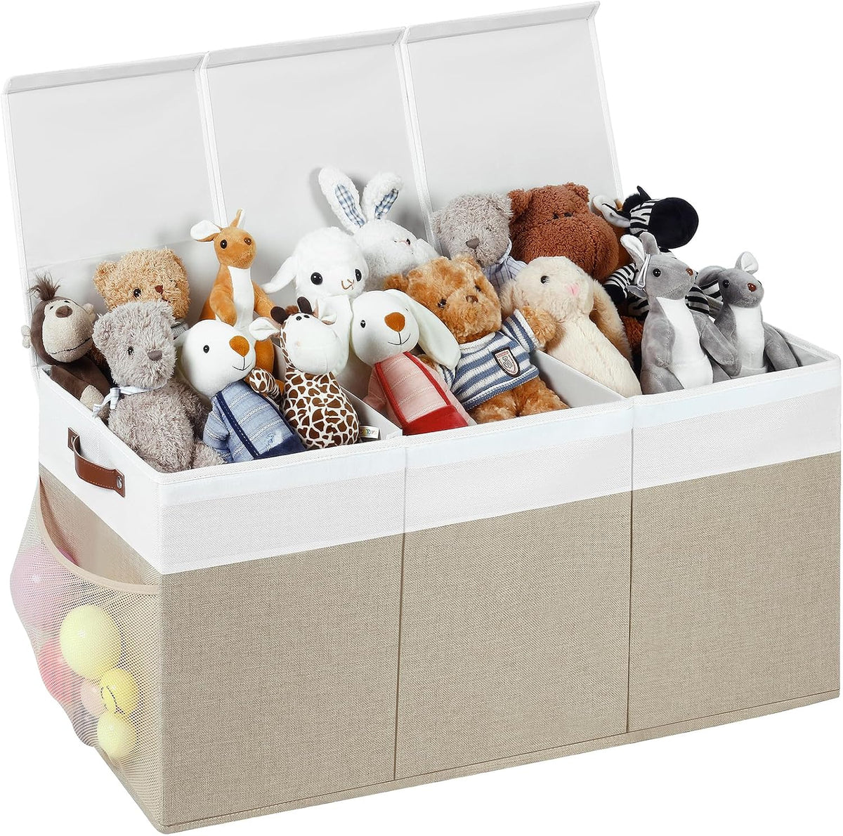 Extra Large Foldable Toy Chest with Lid,Collapsible Kids Toy Storage Box Organizer,Large Fabric Storage Bin for Nursery Playroom Bedroom Living Room,40”x18”x14”,White & Beige
