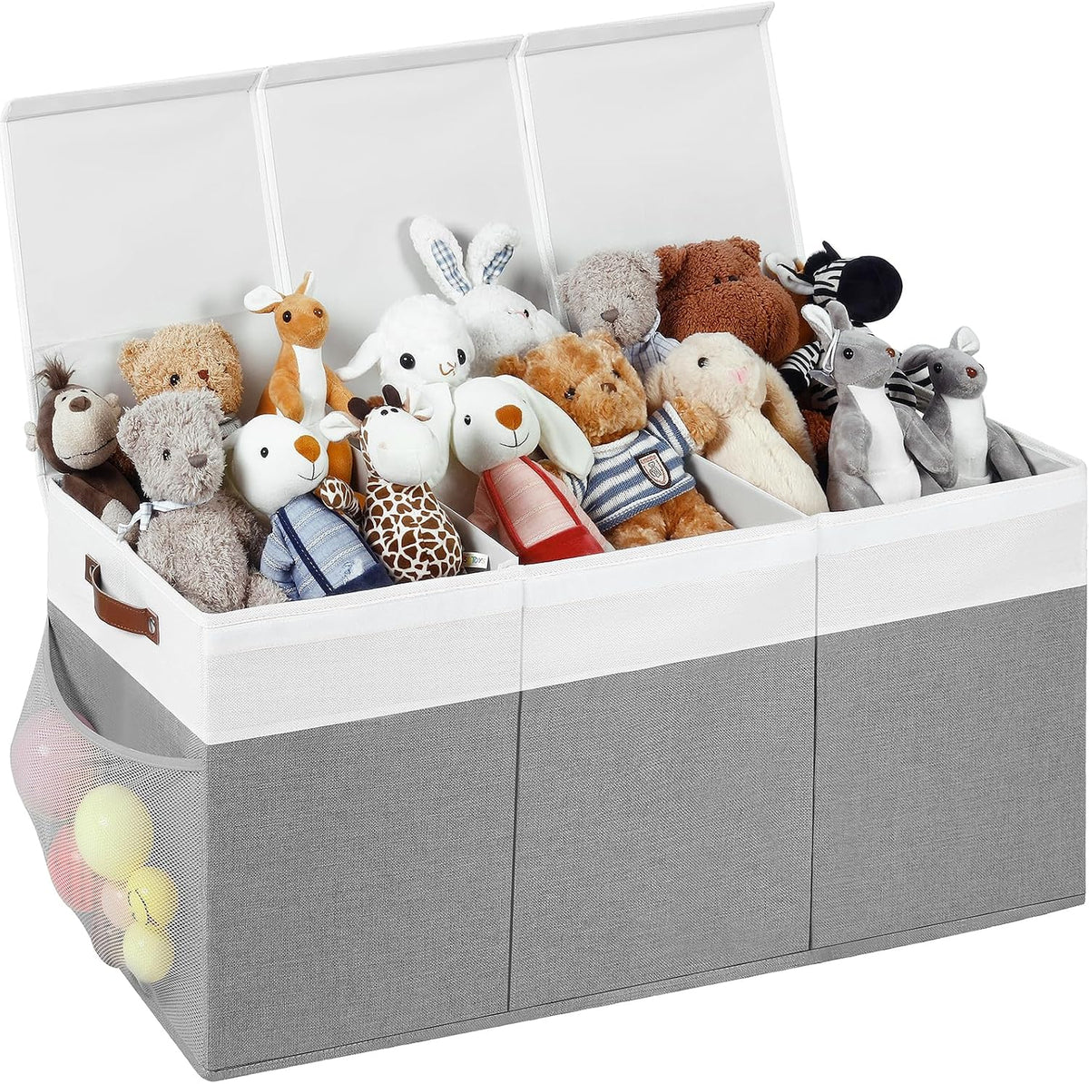 Extra Large Foldable Toy Chest with Lid,Collapsible Kids Toy Storage Box Organizer,Large Fabric Storage Bin for Nursery Playroom Bedroom Living Room,40”x18”x14”,White & Beige