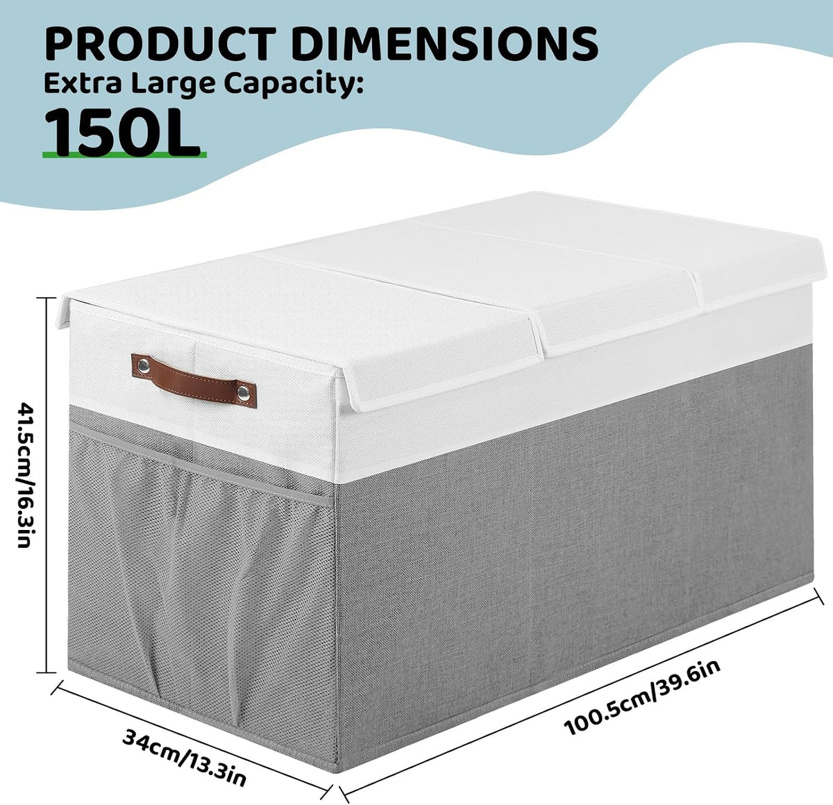 Extra Large Foldable Toy Chest with Lid,Collapsible Kids Toy Storage Box Organizer,Large Fabric Storage Bin for Nursery Playroom Bedroom Living Room,40”x18”x14”,White & Beige