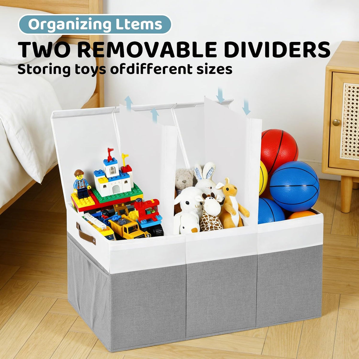 Extra Large Foldable Toy Chest with Lid,Collapsible Kids Toy Storage Box Organizer,Large Fabric Storage Bin for Nursery Playroom Bedroom Living Room,40”x18”x14”,White & Beige