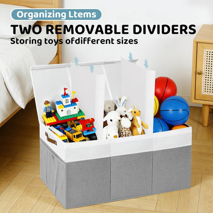 Extra Large Foldable Toy Chest with Lid,Collapsible Kids Toy Storage Box Organizer,Large Fabric Storage Bin for Nursery Playroom Bedroom Living Room,40”x18”x14”,White & Beige