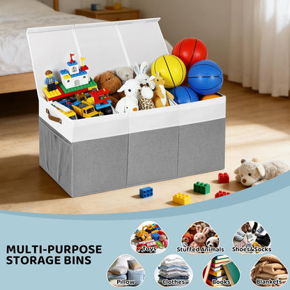 Extra Large Foldable Toy Chest with Lid,Collapsible Kids Toy Storage Box Organizer,Large Fabric Storage Bin for Nursery Playroom Bedroom Living Room,40”x18”x14”,White & Beige