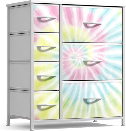 7-Drawer Dresser for Kids Bedroom, Wood Top (Pastel Pink)