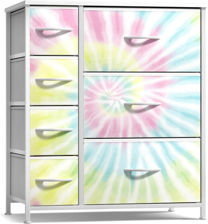 7-Drawer Dresser for Kids Bedroom, Wood Top (Pastel Pink)