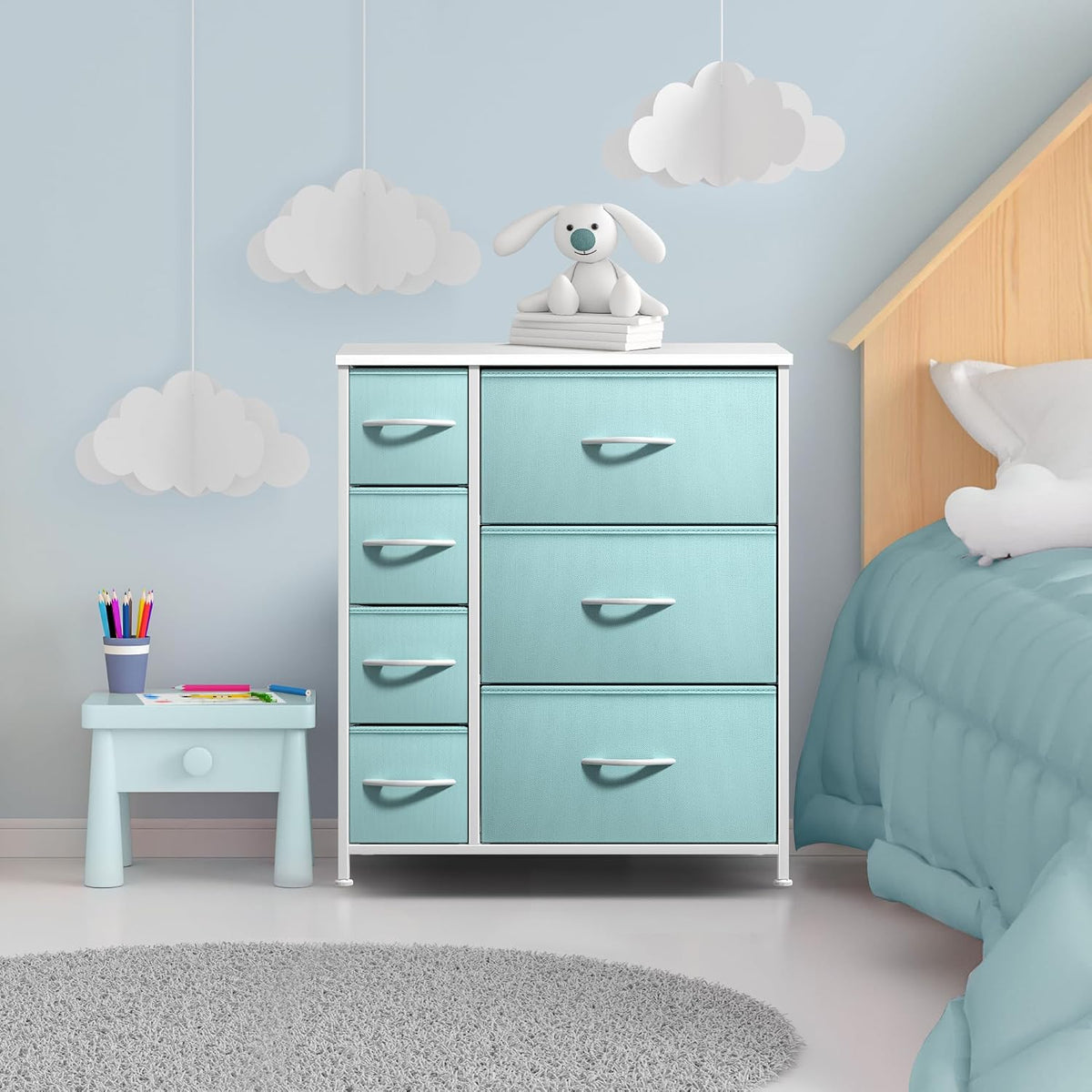 7-Drawer Dresser for Kids Bedroom, Wood Top (Pastel Pink)