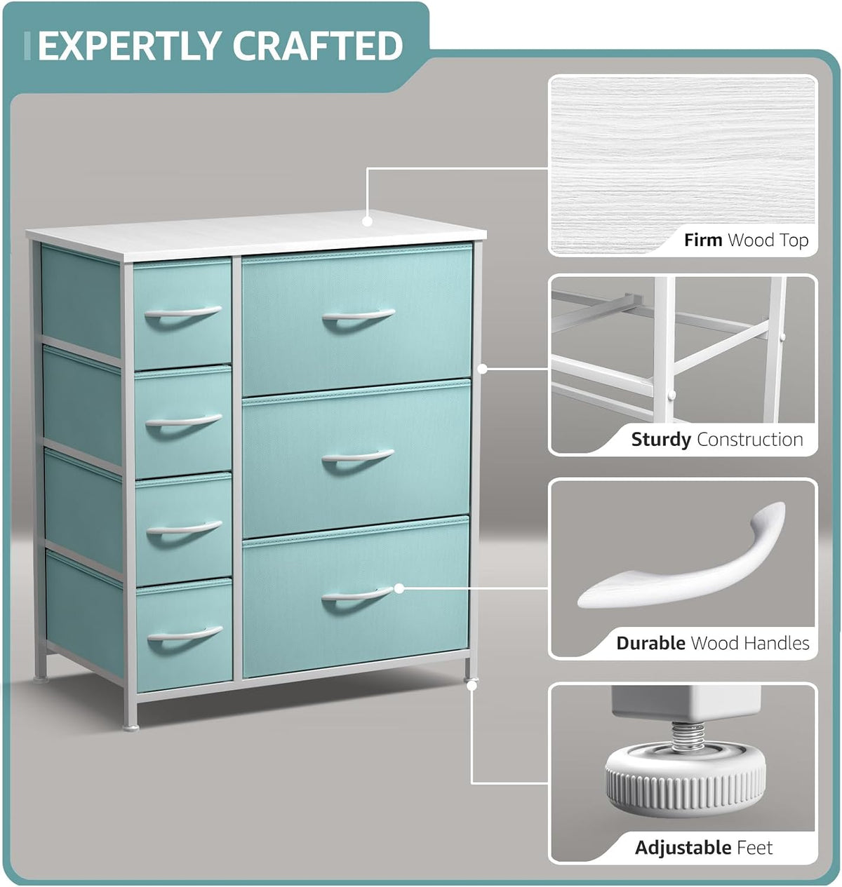 7-Drawer Dresser for Kids Bedroom, Wood Top (Pastel Pink)