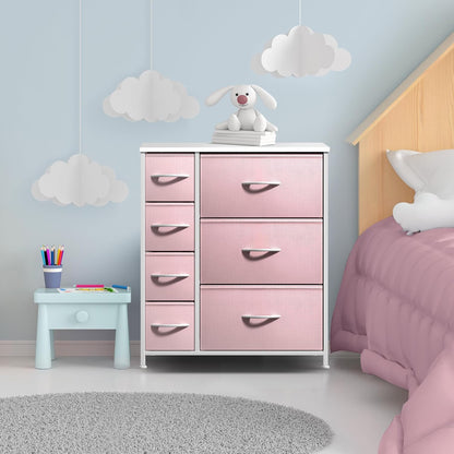 7-Drawer Dresser for Kids Bedroom, Wood Top (Pastel Pink)