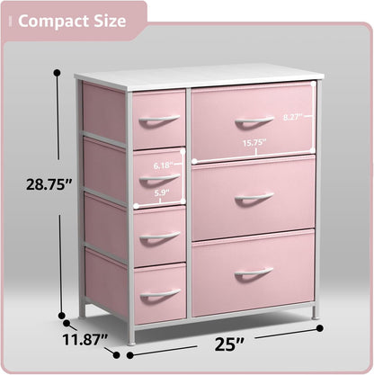 7-Drawer Dresser for Kids Bedroom, Wood Top (Pastel Pink)