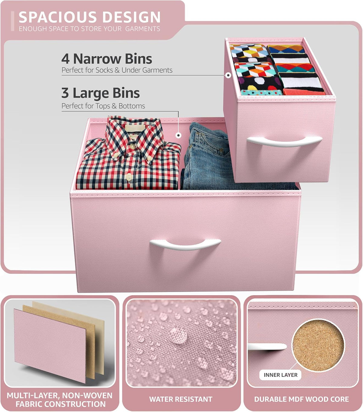7-Drawer Dresser for Kids Bedroom, Wood Top (Pastel Pink)