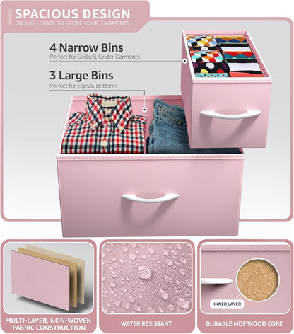 7-Drawer Dresser for Kids Bedroom, Wood Top (Pastel Pink)
