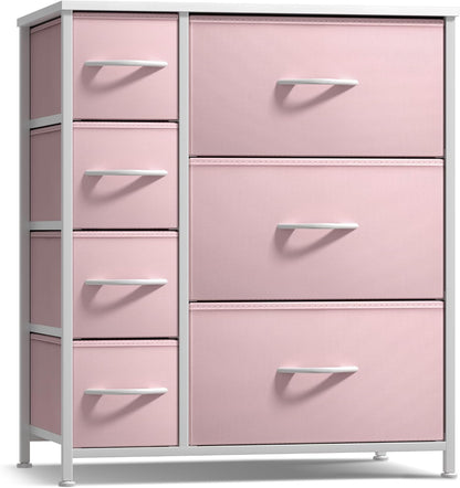 7-Drawer Dresser for Kids Bedroom, Wood Top (Pastel Pink)