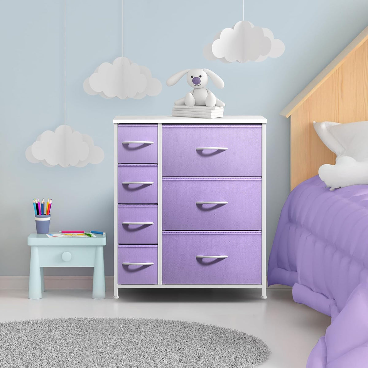 7-Drawer Dresser for Kids Bedroom, Wood Top (Pastel Pink)