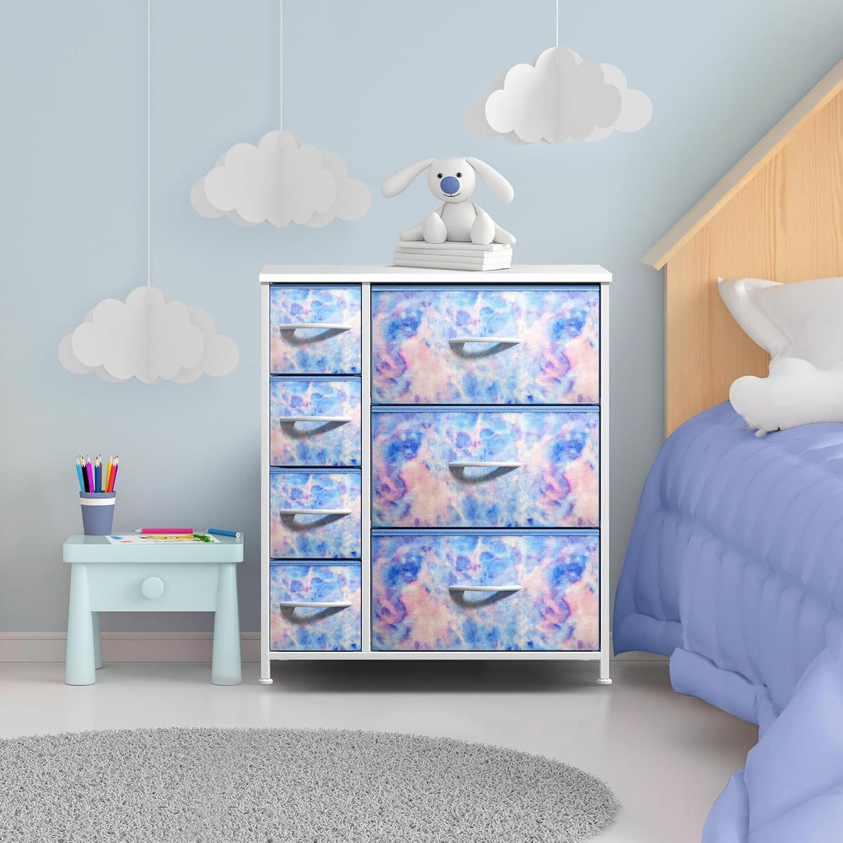 7-Drawer Dresser for Kids Bedroom, Wood Top (Pastel Pink)