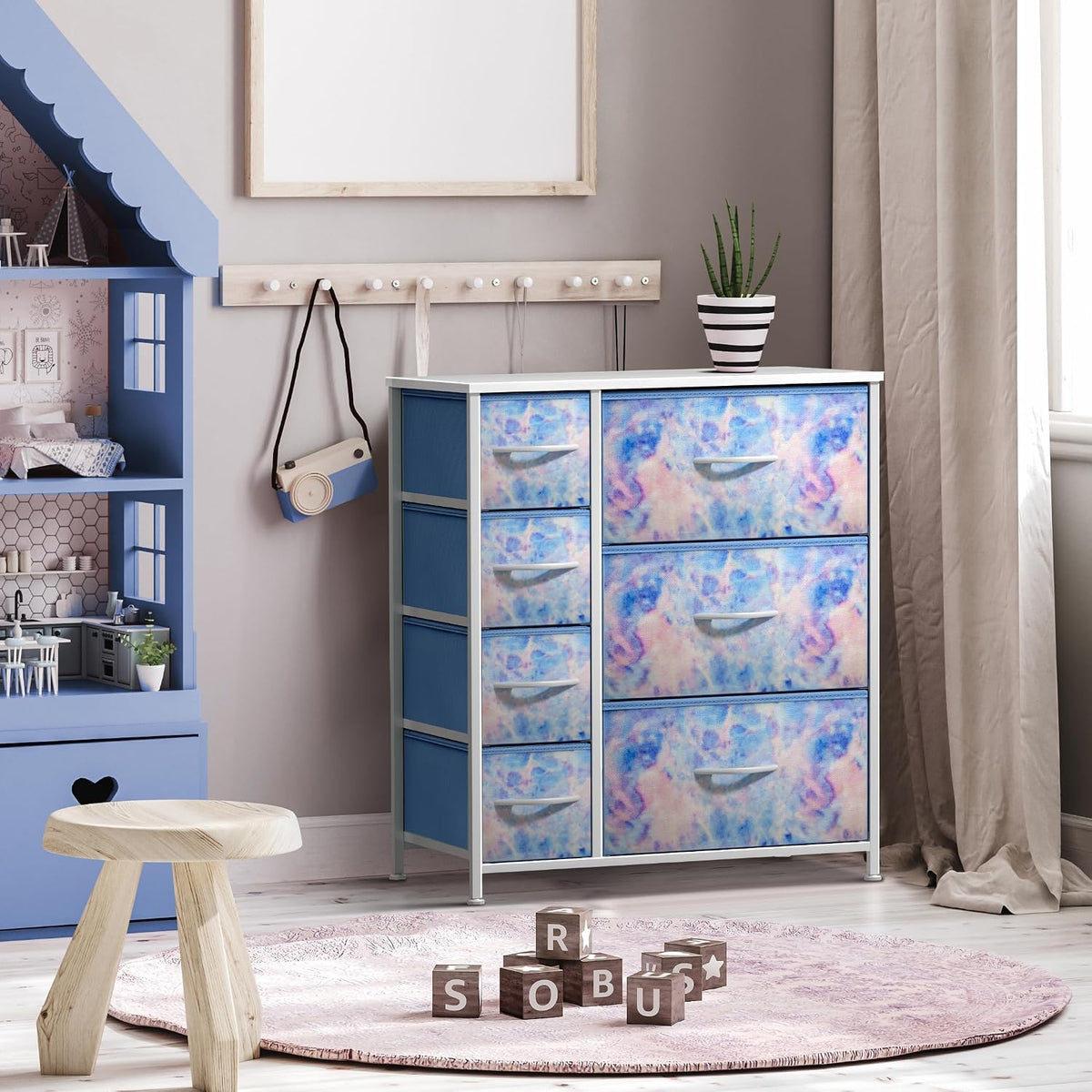 7-Drawer Dresser for Kids Bedroom, Wood Top (Pastel Pink)