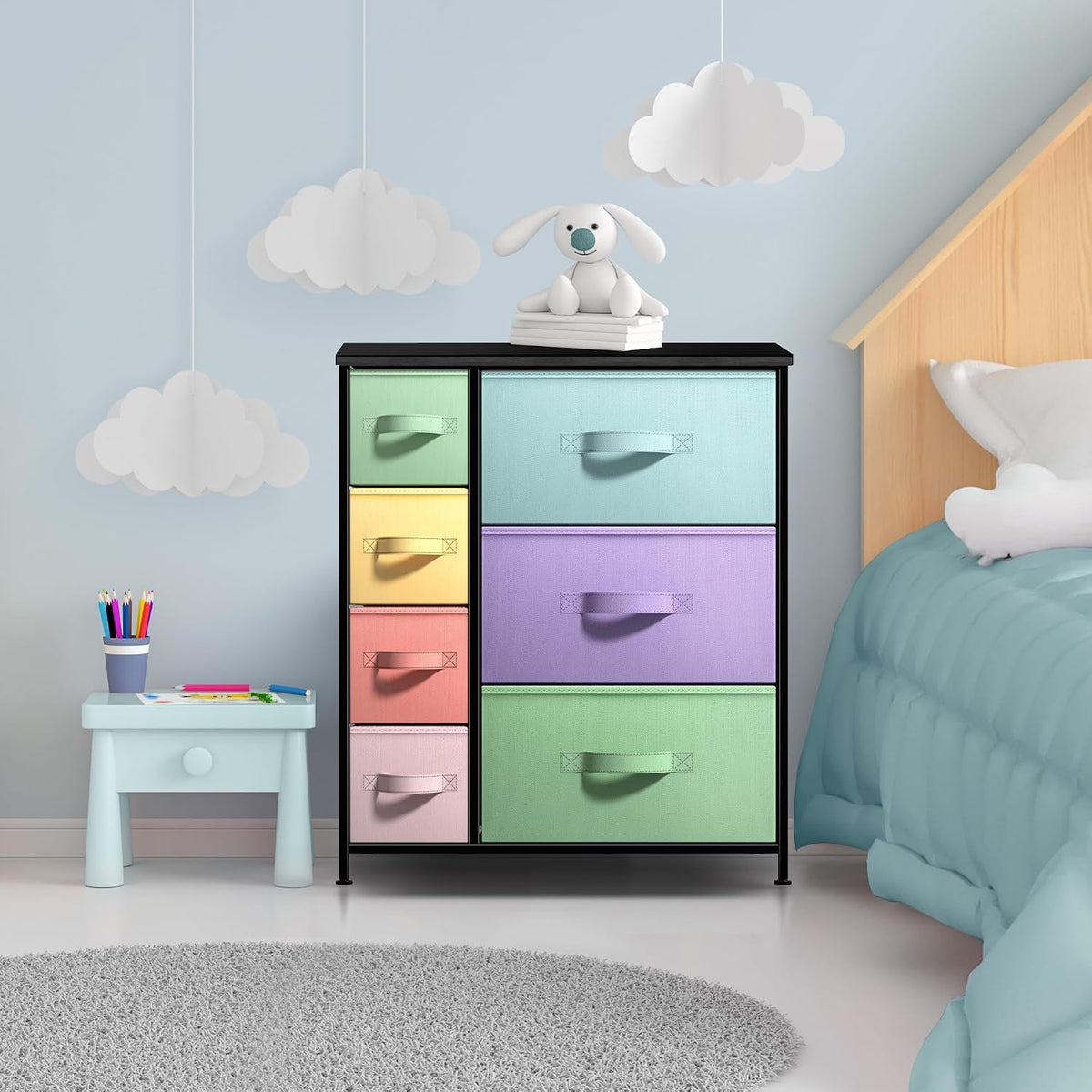 7-Drawer Dresser for Kids Bedroom, Wood Top (Pastel Pink)