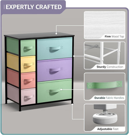 7-Drawer Dresser for Kids Bedroom, Wood Top (Pastel Pink)