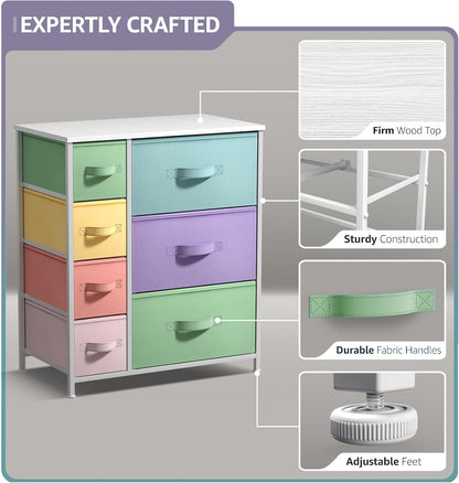 7-Drawer Dresser for Kids Bedroom, Wood Top (Pastel Pink)