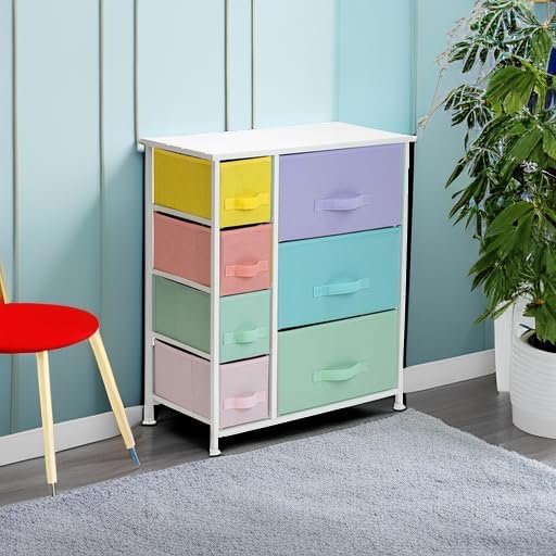 7-Drawer Dresser for Kids Bedroom, Wood Top (Pastel Pink)