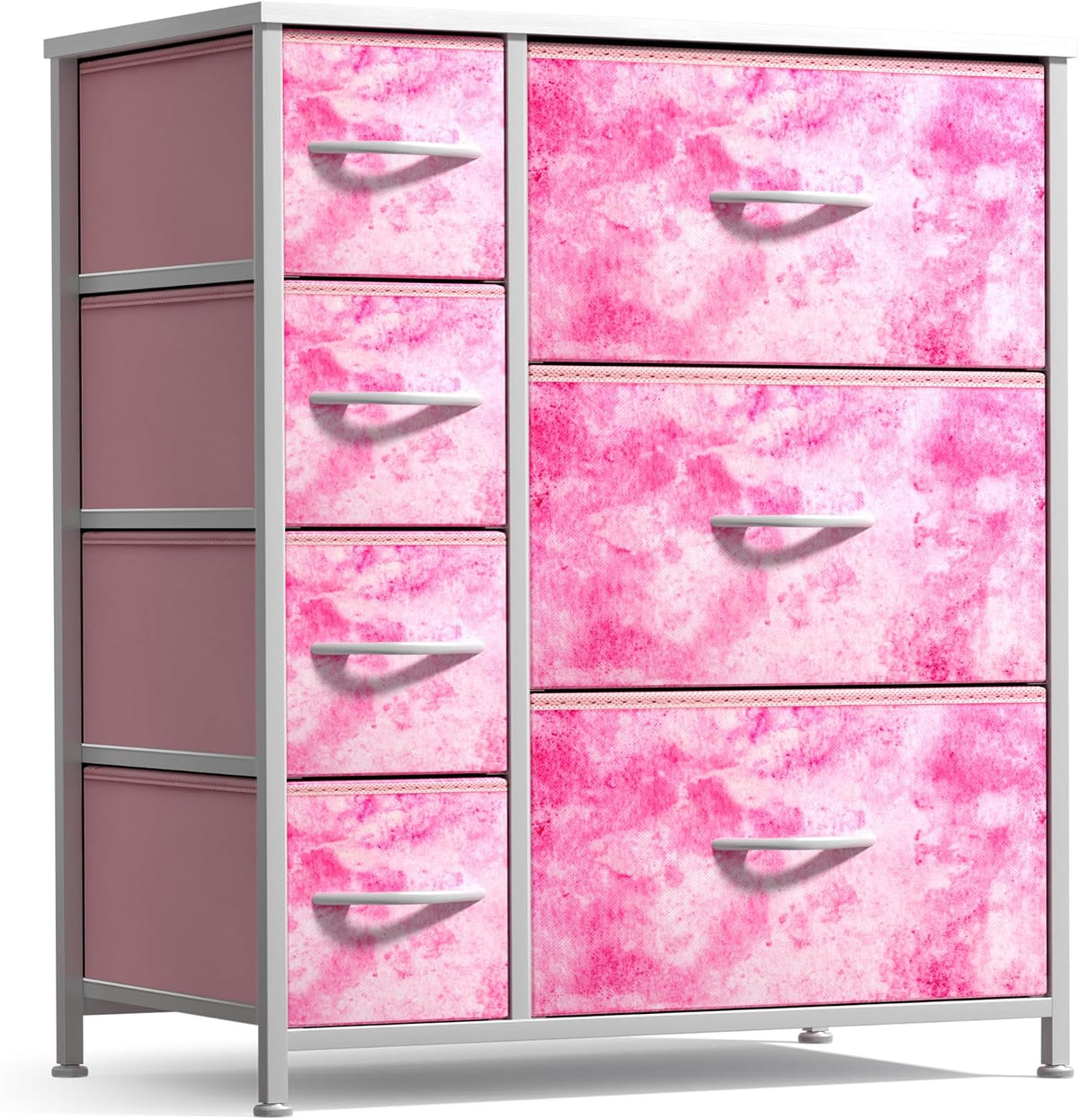 7-Drawer Dresser for Kids Bedroom, Wood Top (Pastel Pink)