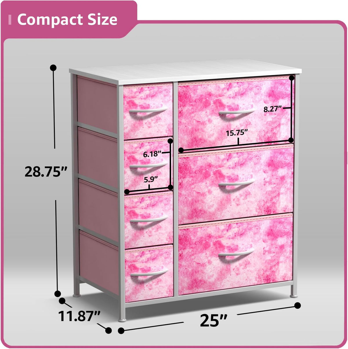 7-Drawer Dresser for Kids Bedroom, Wood Top (Pastel Pink)