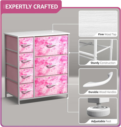 7-Drawer Dresser for Kids Bedroom, Wood Top (Pastel Pink)