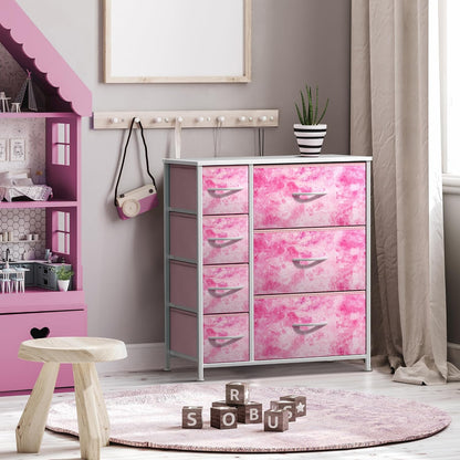7-Drawer Dresser for Kids Bedroom, Wood Top (Pastel Pink)