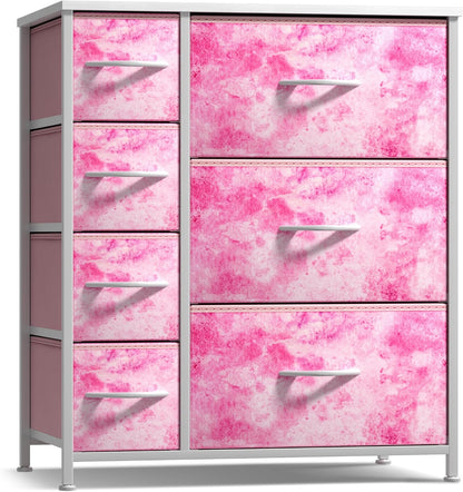 7-Drawer Dresser for Kids Bedroom, Wood Top (Pastel Pink)
