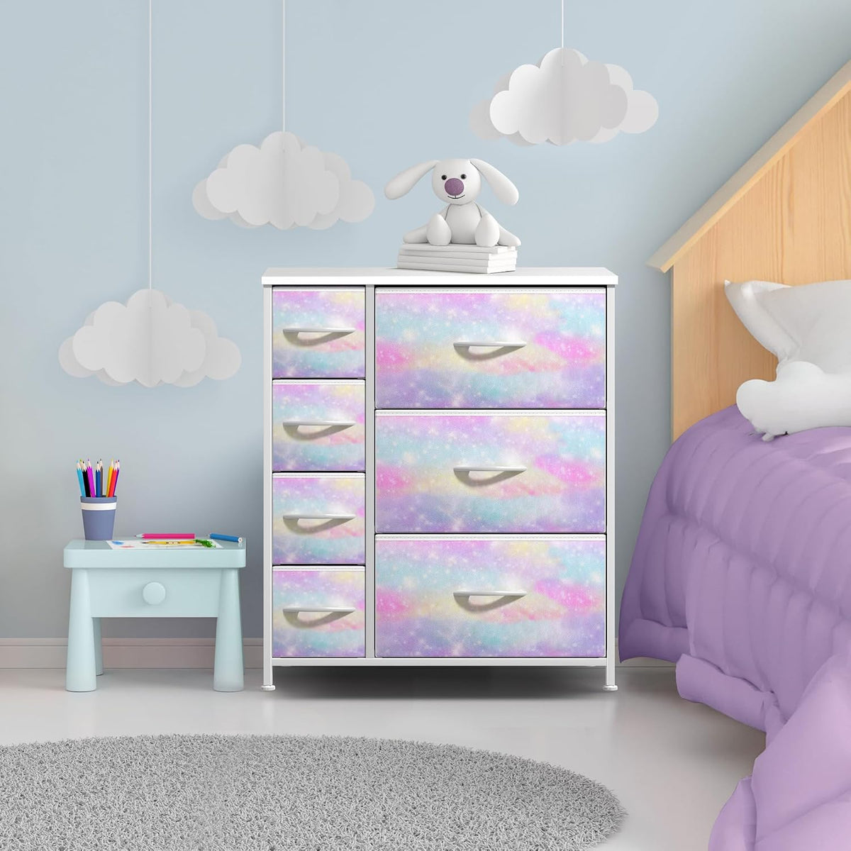 7-Drawer Dresser for Kids Bedroom, Wood Top (Pastel Pink)