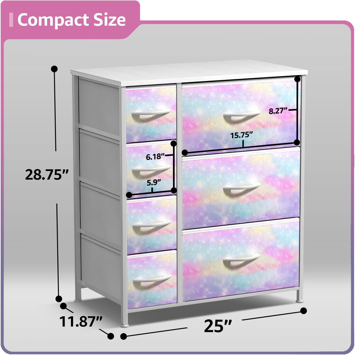 7-Drawer Dresser for Kids Bedroom, Wood Top (Pastel Pink)