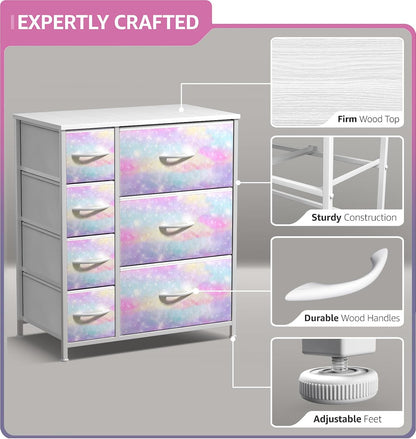 7-Drawer Dresser for Kids Bedroom, Wood Top (Pastel Pink)