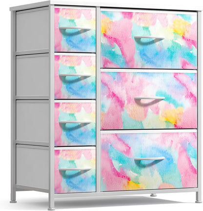 7-Drawer Dresser for Kids Bedroom, Wood Top (Pastel Pink)