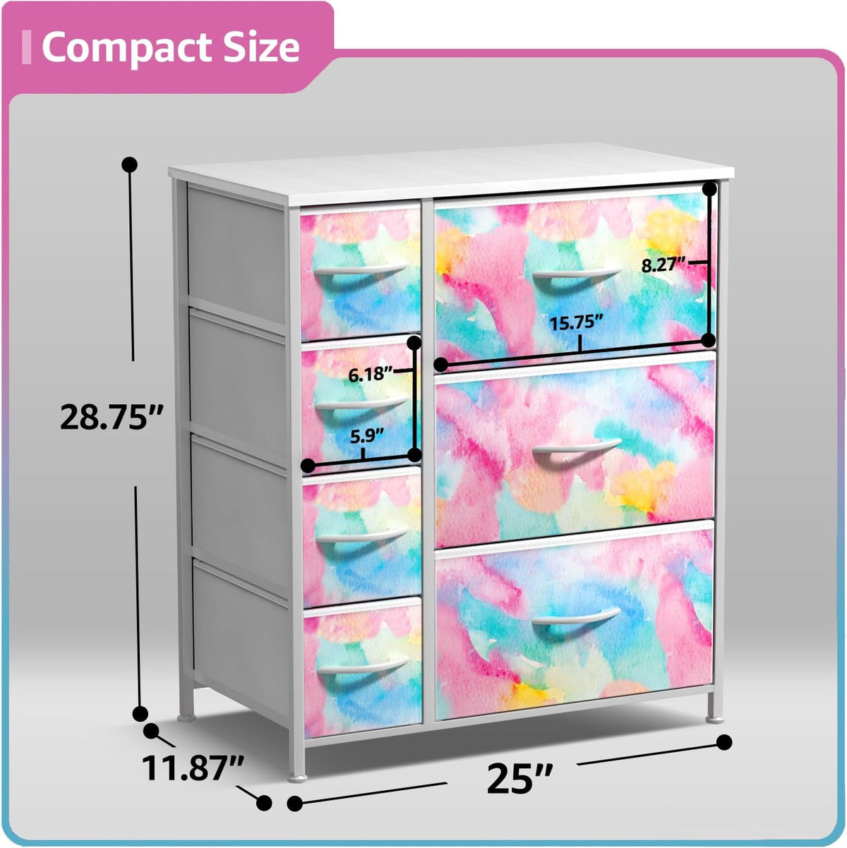 7-Drawer Dresser for Kids Bedroom, Wood Top (Pastel Pink)