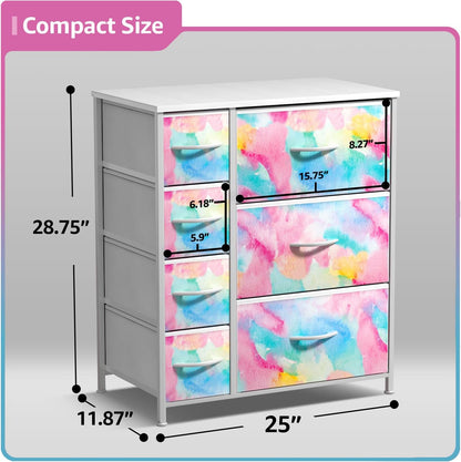 7-Drawer Dresser for Kids Bedroom, Wood Top (Pastel Pink)