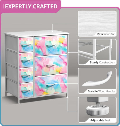 7-Drawer Dresser for Kids Bedroom, Wood Top (Pastel Pink)