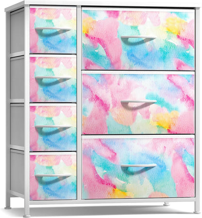 7-Drawer Dresser for Kids Bedroom, Wood Top (Pastel Pink)