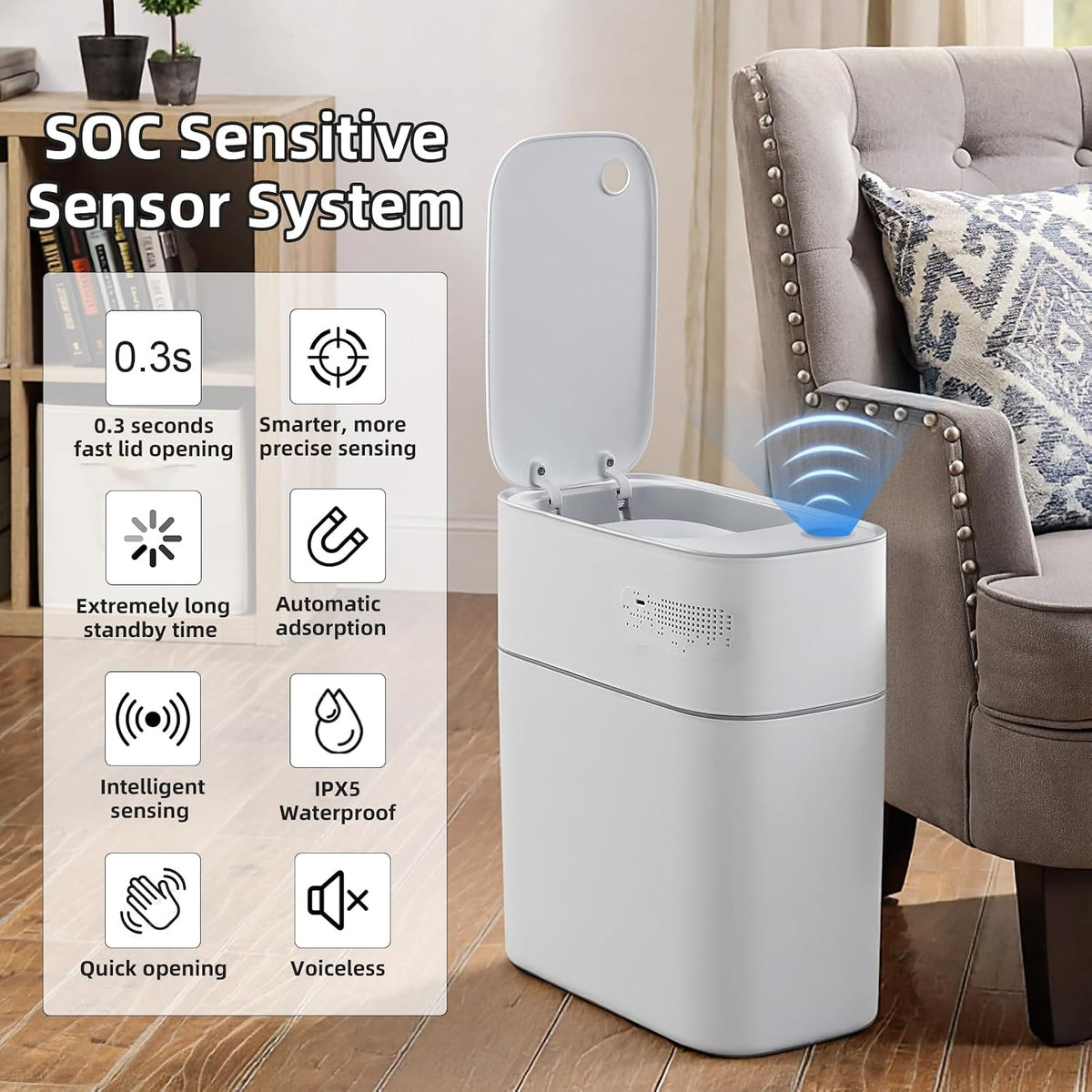 3.5 Gal Slim Touchless Bathroom Trash Can, Automatic Diaper Pail